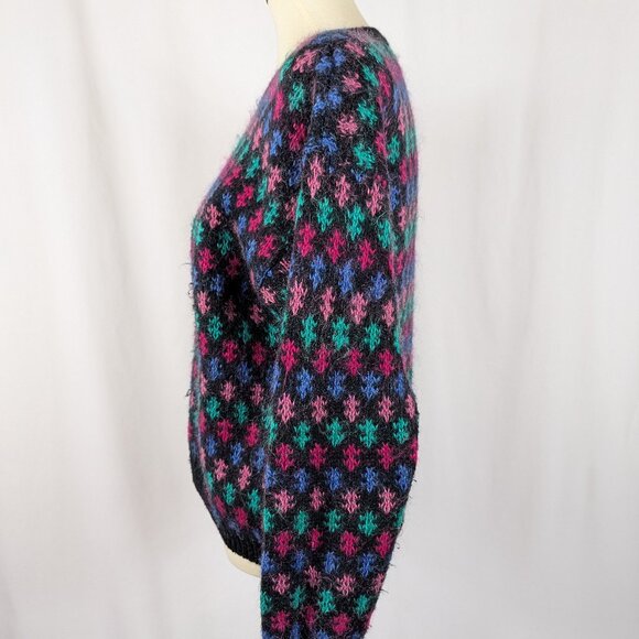 Best American Sweater Vintage Black Pink Fuzzy 80s 90s Wool Blend Womens Size M - Picture 3 of 9